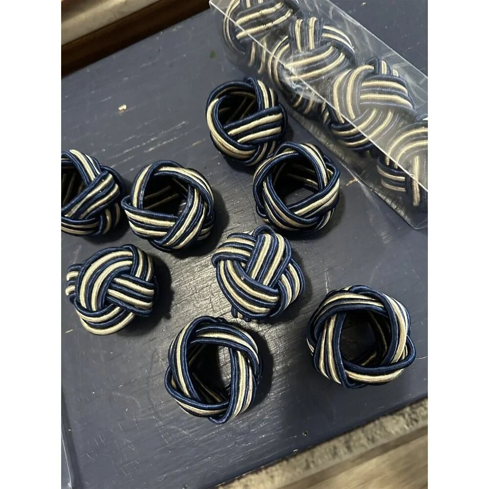 Braided Woven Napkin Rings Balls Blue Set of 12